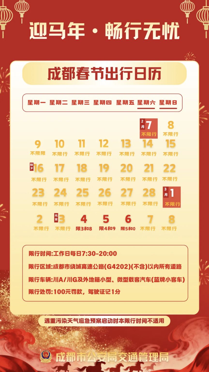 成都春节及周末不限行,外地车本地车限行规则看这里